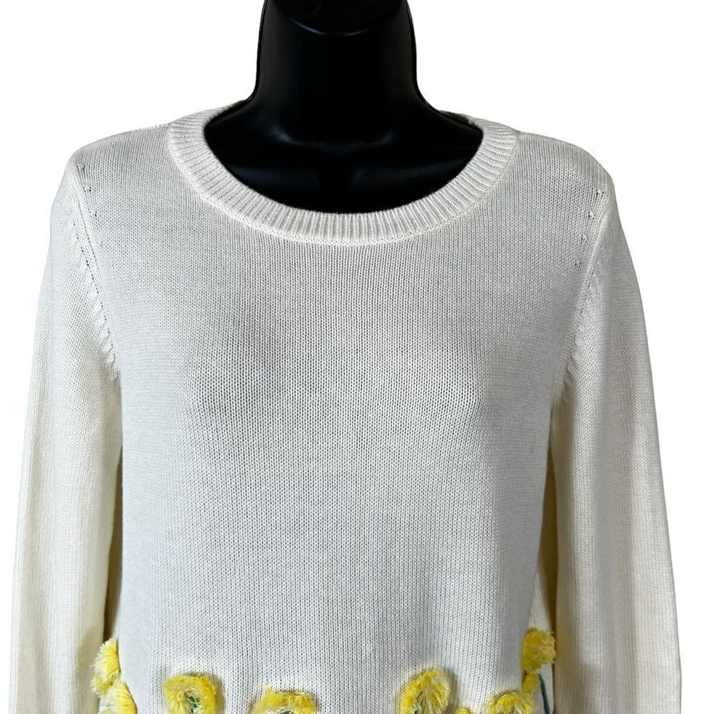Talbots Ivory Yellow Floral Embroidered Sweater - Picture 2 of 11
